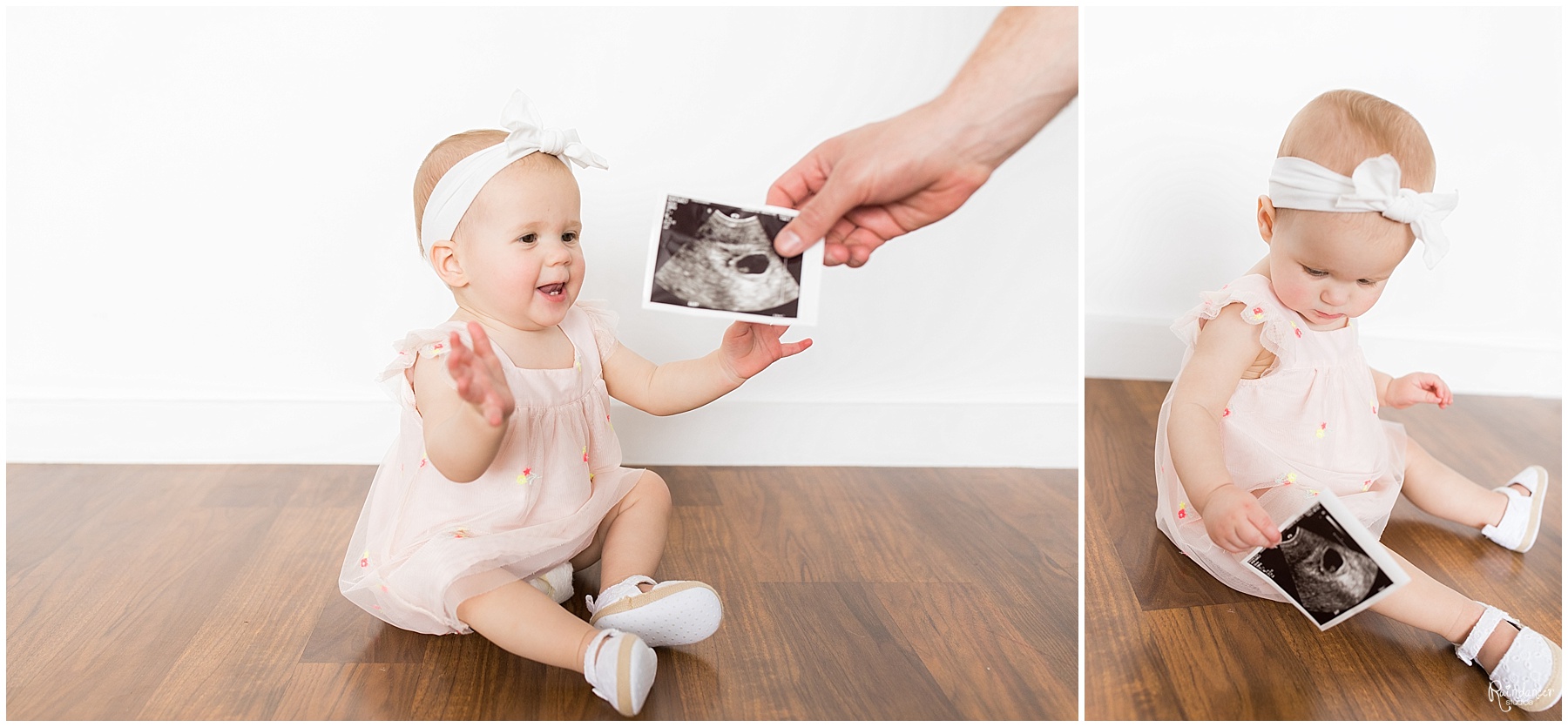 Little sister holds announcement of new sibling by Raindancer Studios Indianapolis Children Photographer Jill Howell 