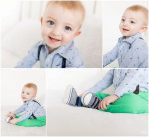 One year old boy wearing suspenders by Raindancer Studios Indianapolis Family Photographer Jill Howelll