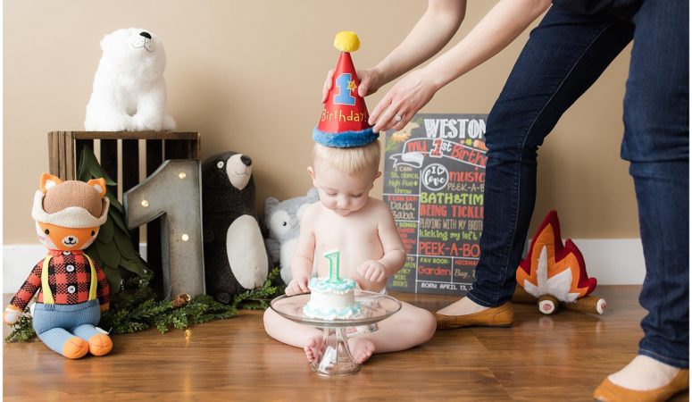One year old baby boy enjoying his first birthday smash cake by Raindancer Studios Indianapolis Family Photographer Jill Howelll