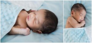 Newborn baby boy sleeping with blue blanket by Raindancer Studios Indianapolis Newborn Photographer Jill Howell