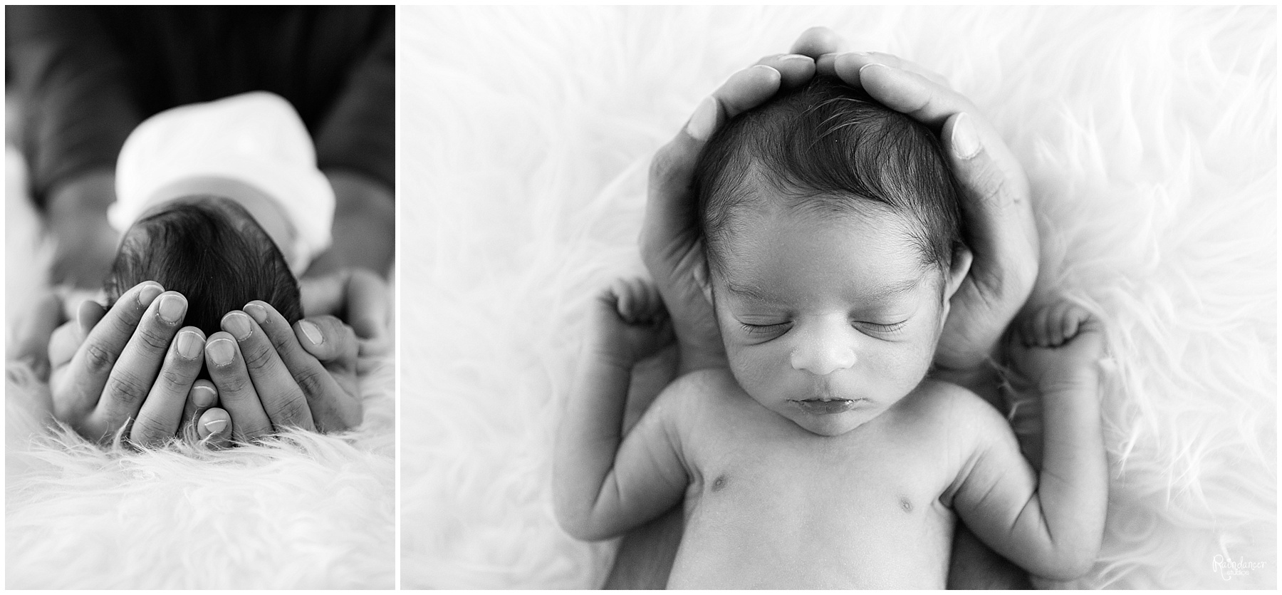 Newborn baby boy sleeping in fathers arms by Raindancer Studios Indianapolis Newborn Photographer Jill Howell