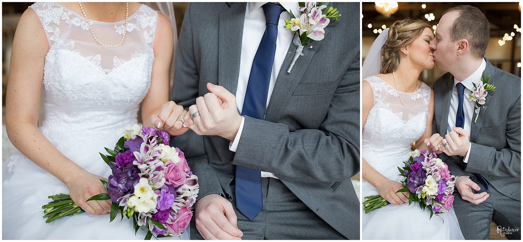 Bride and groom giving a pinky promise while kissing by Raindancer Studios Indianapolis Wedding Photographer Jill Howell