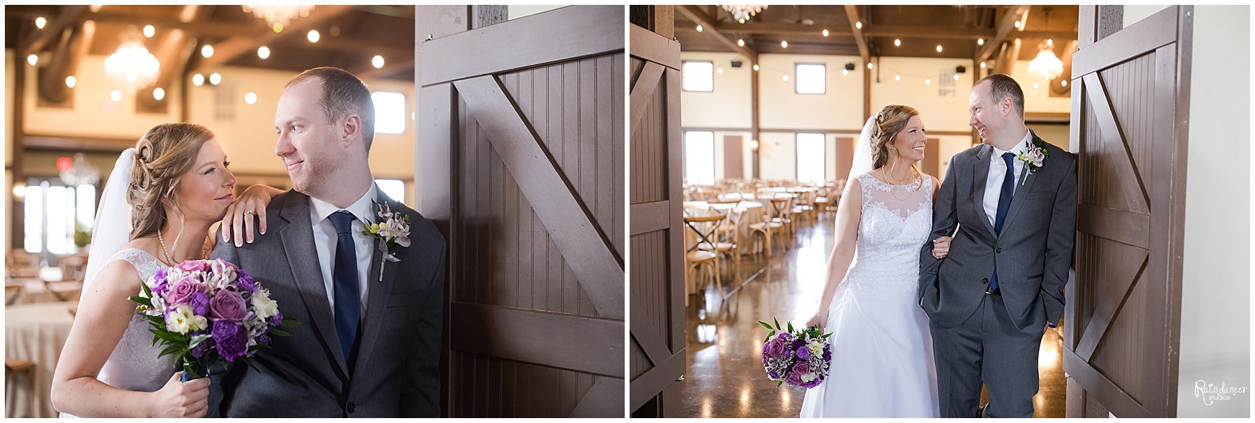 Bride and groom holding hands in a doorway by Raindancer Studios Indianapolis Wedding Photographer Jill Howell