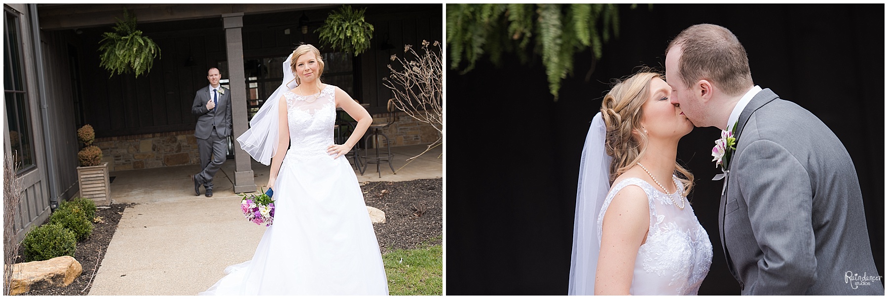 Bride and groom posing outside by Raindancer Studios Indianapolis Wedding Photographer Jill Howell