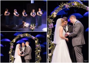Bride and groom exchanging of rings by Raindancer Studios Indianapolis Wedding photographer Jill Howell