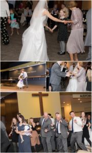 Bride, groom, and wedding party dancing at reception by Raindancer Studios Indianapolis Wedding Photographer Jill Howell