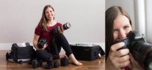 Indianapolis Family Photographer posed with camera equipment.