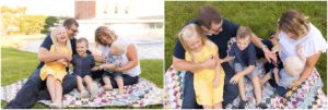 Parents and three children hugging on a blanket, Columbus Family Photographer, Raindancer Studios