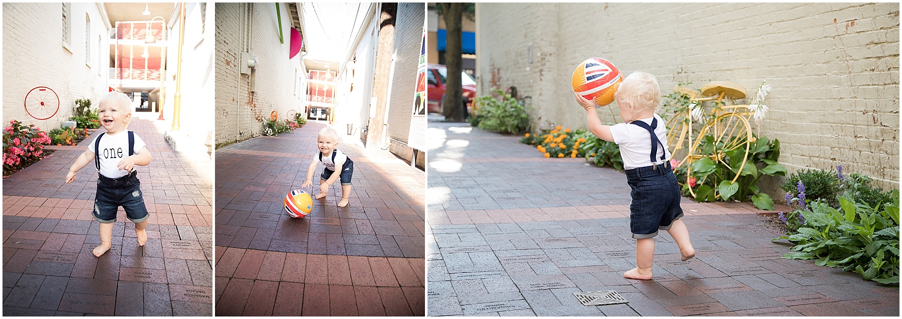 One year old boy playing ball, Columbus Family Photography, Raindancer studios 