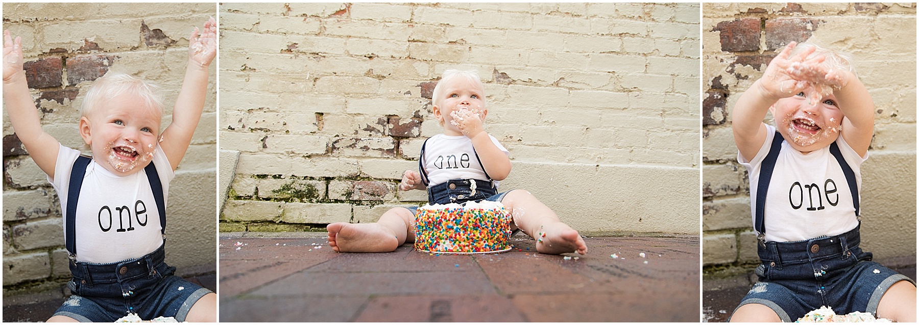 One year old boy with sprinkle smash cake, Columbus Family Photography, Raindancer Studios 