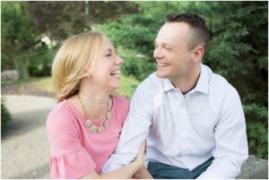 Soon to be married couple laughing and looking at each other, Indianapolis Engagement Photographer, Raindancer Studios