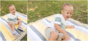 Little boy playing on a blanket. Indianapolis Family Photography, Raindancer Studios