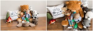 One year old son sitting with his stuffed toys by Raindancer Studios Indianapolis Family Photographer Jill Howell